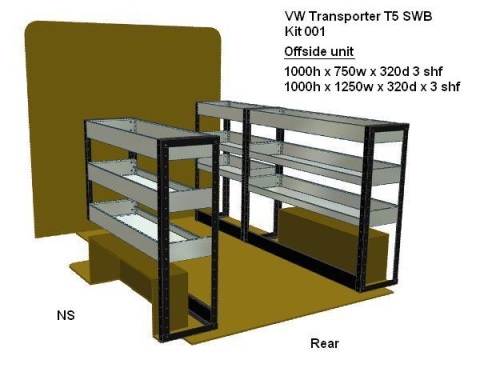 VW Volkswagen T5 Swb Low Roof Van Shelving Kit - ZKVTSWB001